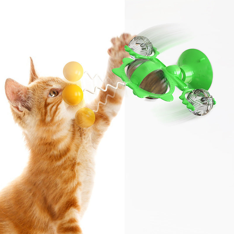 JMT-896202 Cat Pinwheel Toy with Suction Cup and Leaking Ball - Colorful and Engaging Playtime Fun