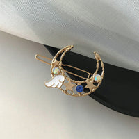 HKM-115795 Elegant Moon Wing Hairpin with Rhinestones - Geometric Design for Women's Hairstyles
