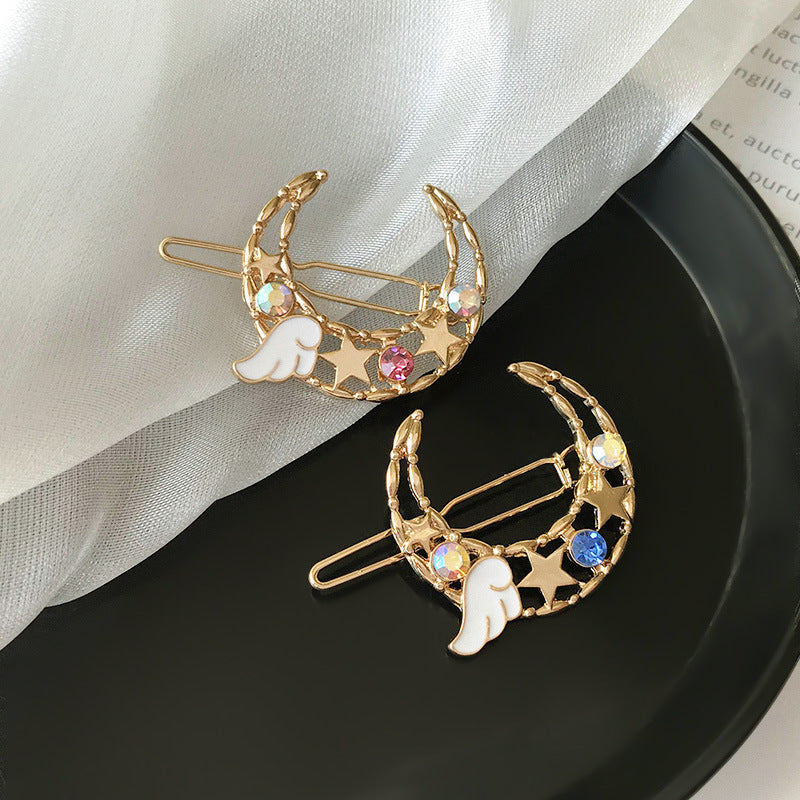 HKM-115795 Elegant Moon Wing Hairpin with Rhinestones - Geometric Design for Women's Hairstyles