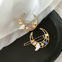 HKM-115795 Elegant Moon Wing Hairpin with Rhinestones - Geometric Design for Women's Hairstyles