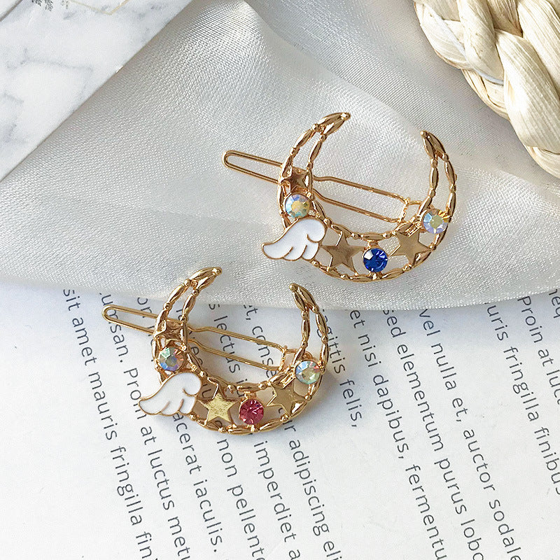 HKM-115795 Elegant Moon Wing Hairpin with Rhinestones - Geometric Design for Women's Hairstyles