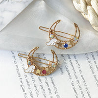 HKM-115795 Elegant Moon Wing Hairpin with Rhinestones - Geometric Design for Women's Hairstyles