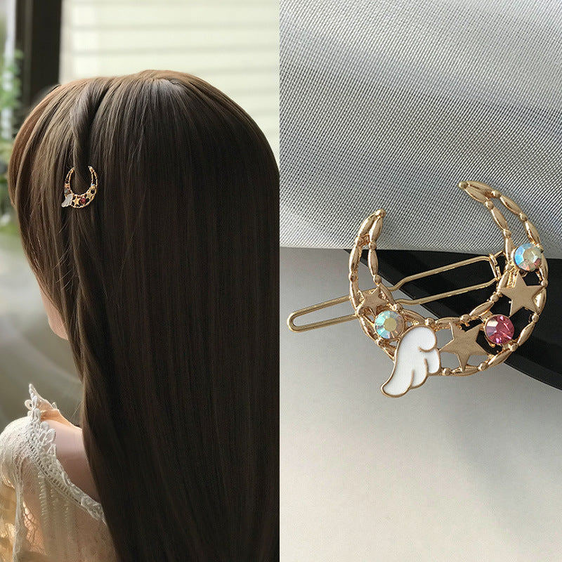 HKM-115795 Elegant Moon Wing Hairpin with Rhinestones - Geometric Design for Women's Hairstyles