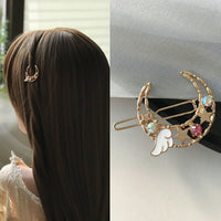 HKM-115795 Elegant Moon Wing Hairpin with Rhinestones - Geometric Design for Women's Hairstyles