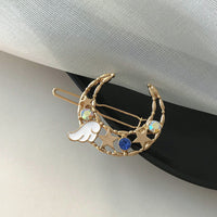 HKM-115795 Elegant Moon Wing Hairpin with Rhinestones - Geometric Design for Women's Hairstyles