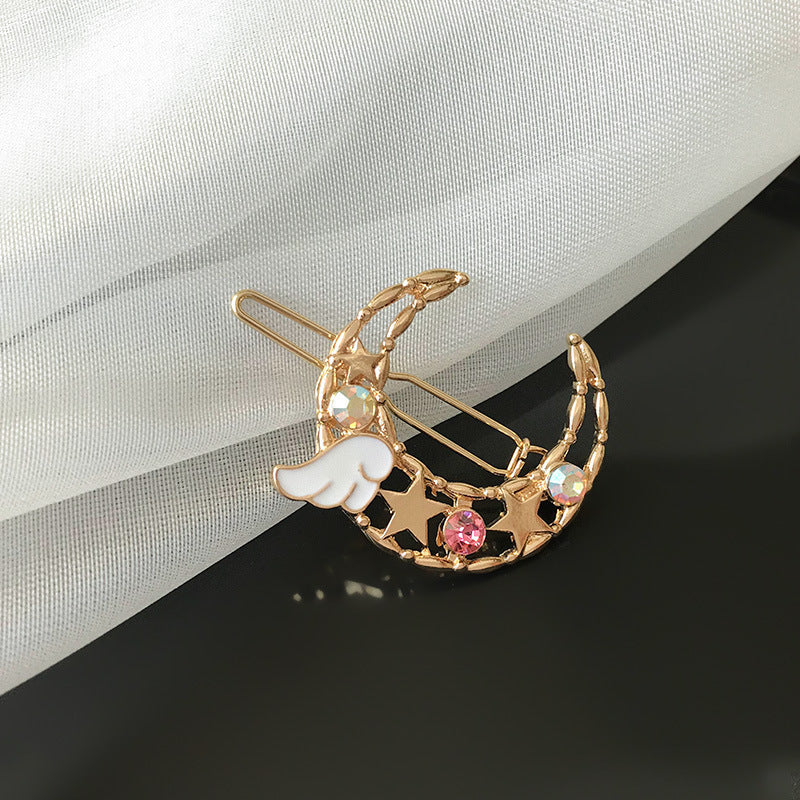 HKM-115795 Elegant Moon Wing Hairpin with Rhinestones - Geometric Design for Women's Hairstyles