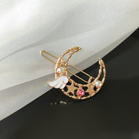 HKM-115795 Elegant Moon Wing Hairpin with Rhinestones - Geometric Design for Women's Hairstyles