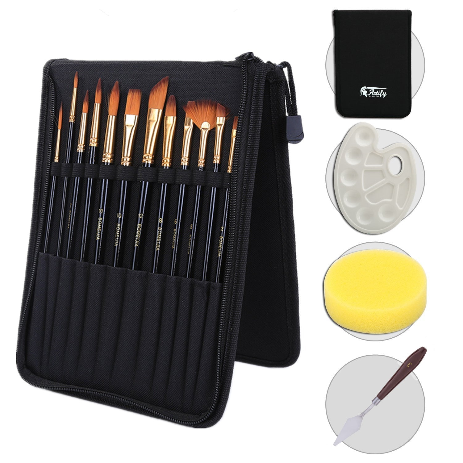 HKM-066707 Black Canvas Bag with Nylon Brush Set for Chinese Painting Supplies and Art Projects