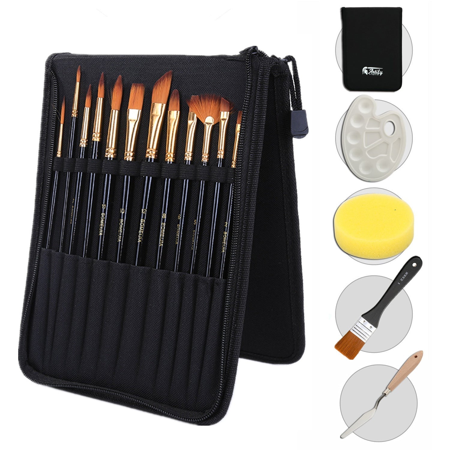 HKM-066707 Black Canvas Bag with Nylon Brush Set for Chinese Painting Supplies and Art Projects