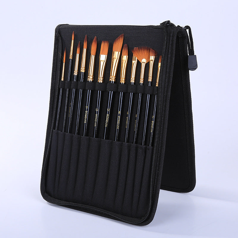 HKM-066707 Black Canvas Bag with Nylon Brush Set for Chinese Painting Supplies and Art Projects