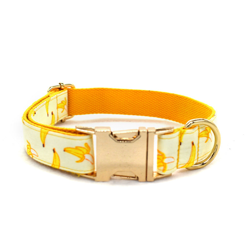 HKM-809491 Fruit Pattern Dog Collar with Gold Metal Buckle, Polyester Material, Multiple Sizes Available