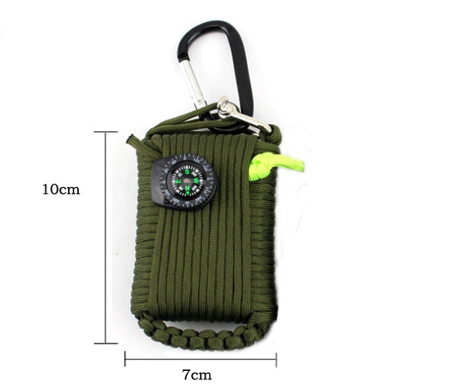 HKM-120851 Emergency Outdoor Survival Kit with Climbing Rope, Hand-Woven Camping Bag, and Equipment Umbrella