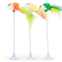 HKM-003283 Multicolored Cat Plush Mouse Stick with Suction Cup and Spring