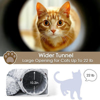 HKM-936915 Spacious Cat Tunnel Bed with Washable Mat for Indoor Pets - Furry Play Tube for Cats and Small Animals, Grey