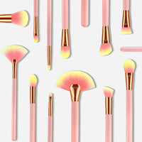 HKM-294931 12-Piece Pink Makeup Brush Set with Nylon Wool Bristles and Wooden Handles