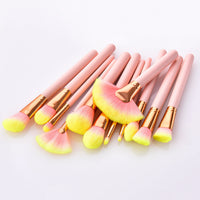 HKM-294931 12-Piece Pink Makeup Brush Set with Nylon Wool Bristles and Wooden Handles