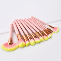 HKM-294931 12-Piece Pink Makeup Brush Set with Nylon Wool Bristles and Wooden Handles