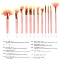 HKM-294931 12-Piece Pink Makeup Brush Set with Nylon Wool Bristles and Wooden Handles