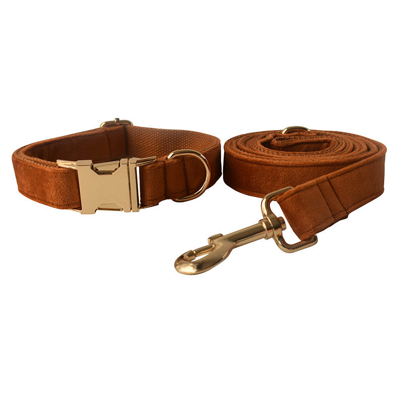 HKM-676115 Elegant Velvet Dog Collar Set with Bow Tie and Gold Clasp - Perfect for All Sizes