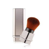 HKM-179667 Compact Portable Makeup Brush with Plastic Handle and Man-Made Fiber Bristles, Available in Square Gold and Square Silver