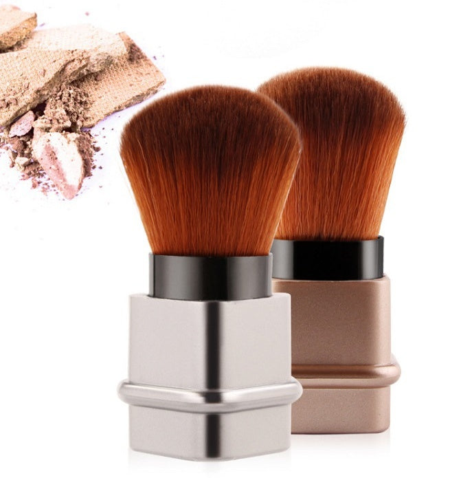 HKM-179667 Compact Portable Makeup Brush with Plastic Handle and Man-Made Fiber Bristles, Available in Square Gold and Square Silver