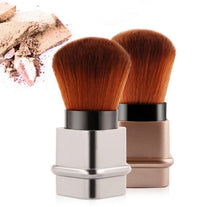 HKM-179667 Compact Portable Makeup Brush with Plastic Handle and Man-Made Fiber Bristles, Available in Square Gold and Square Silver
