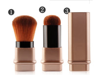 HKM-179667 Compact Portable Makeup Brush with Plastic Handle and Man-Made Fiber Bristles, Available in Square Gold and Square Silver