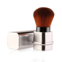HKM-179667 Compact Portable Makeup Brush with Plastic Handle and Man-Made Fiber Bristles, Available in Square Gold and Square Silver