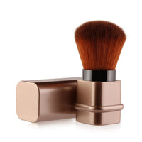 HKM-179667 Compact Portable Makeup Brush with Plastic Handle and Man-Made Fiber Bristles, Available in Square Gold and Square Silver
