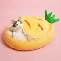 HKM-449491 Cozy Semi-Enclosed Cat Sleeping Bag - Warm Cotton Pet Nest for Deep Sleep, Removable Mat