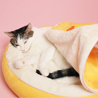 HKM-449491 Cozy Semi-Enclosed Cat Sleeping Bag - Warm Cotton Pet Nest for Deep Sleep, Removable Mat