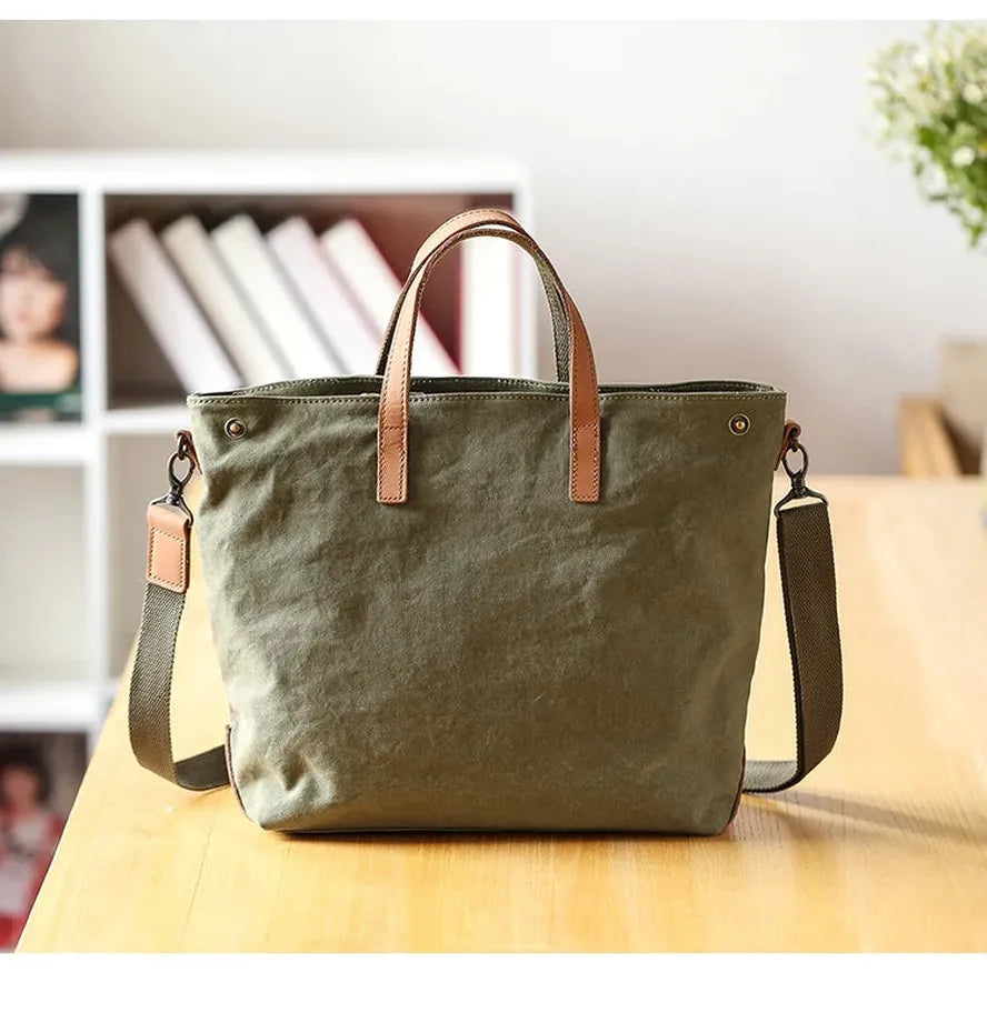 KTX-119571 Mori Series Leisure Canvas Single Shoulder Messenger Bag in Dark Grey, Khaki, Army Green, and Beige