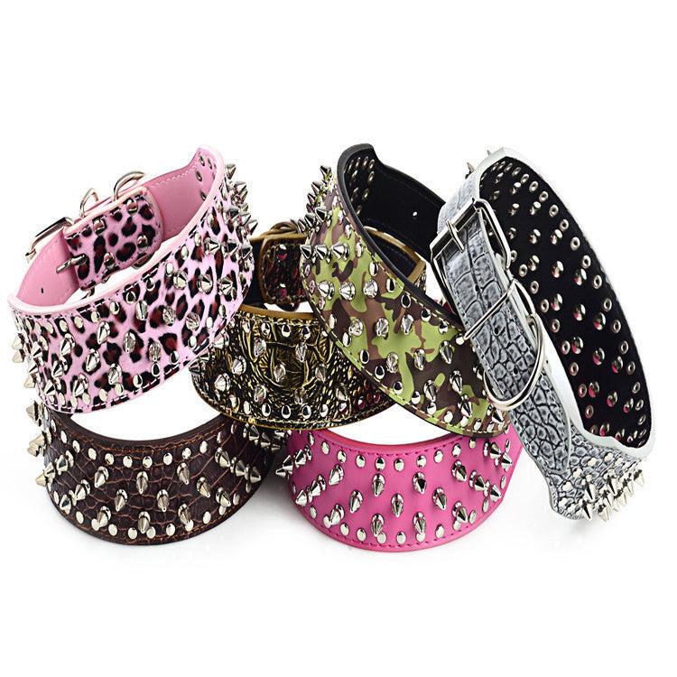HKM-900883 Large Dog Rivet PU Leather Collar - 51x5CM to 66x5CM Sizes Available