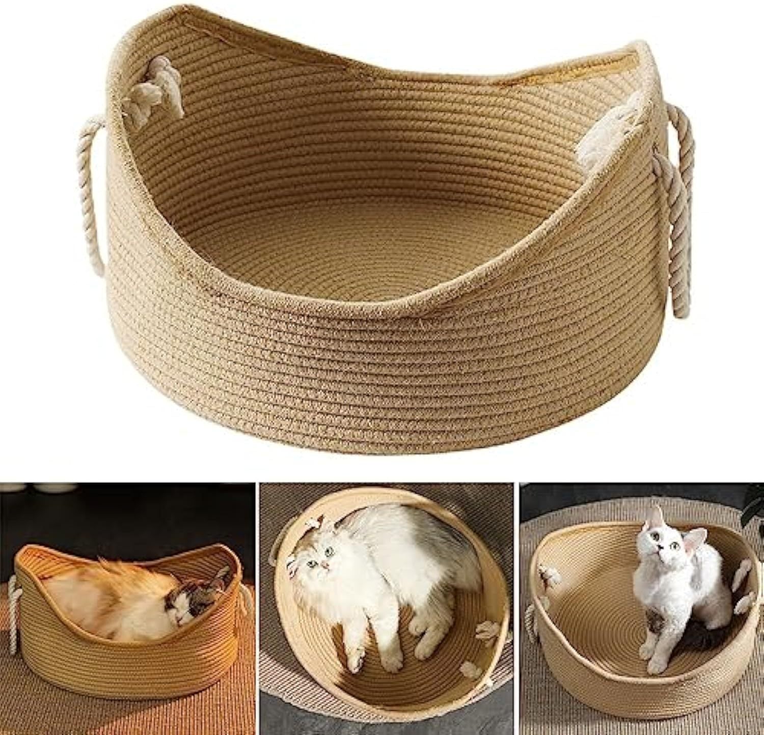 HKM-808787 Spacious Wicker Cat Bed with Corrugated Scratching Surface - Comfortable Multi-Functional Pet Nest for All Seasons
