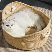 HKM-808787 Spacious Wicker Cat Bed with Corrugated Scratching Surface - Comfortable Multi-Functional Pet Nest for All Seasons