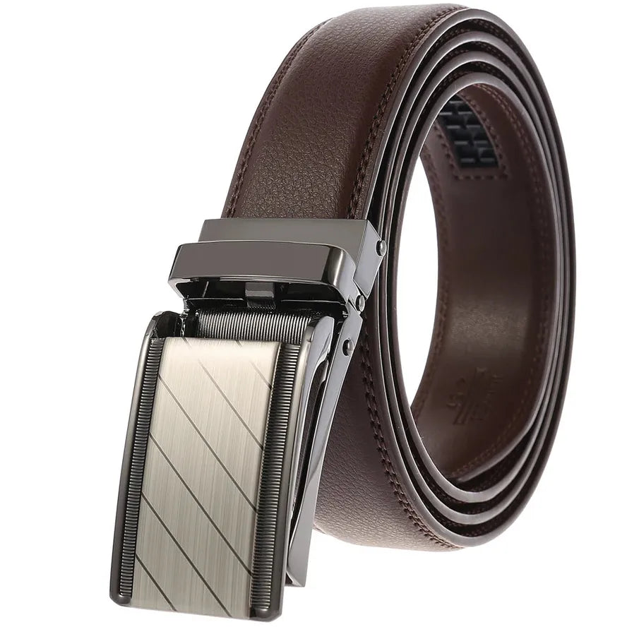 HKM-115923 Automatic Ratchet Buckle Cowhide Leather Belt for Men - Model LY33-1853-1