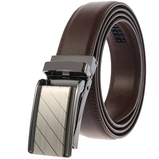 HKM-115923 Automatic Ratchet Buckle Cowhide Leather Belt for Men - Model LY33-1853-1