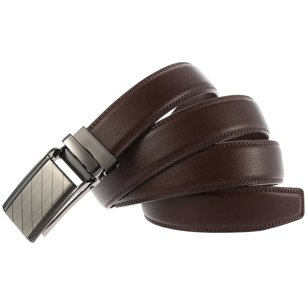 HKM-115923 Automatic Ratchet Buckle Cowhide Leather Belt for Men - Model LY33-1853-1