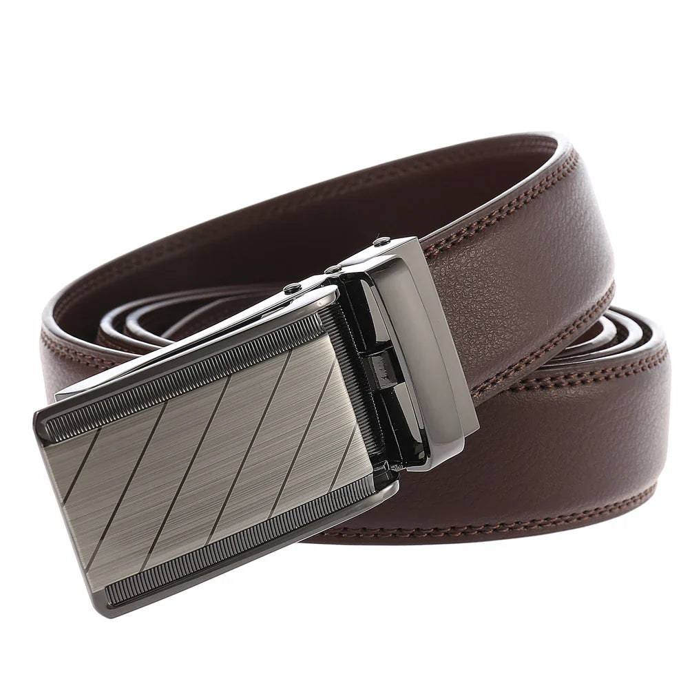 HKM-115923 Automatic Ratchet Buckle Cowhide Leather Belt for Men - Model LY33-1853-1