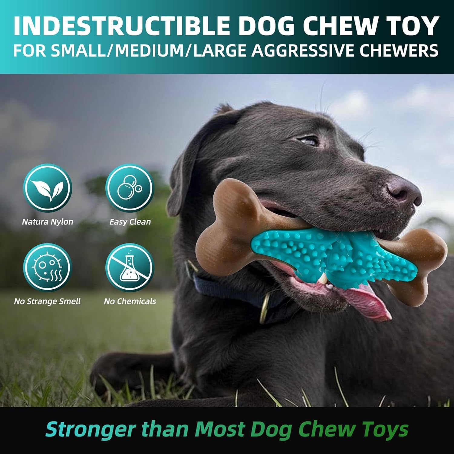 HKM-586515 Durable Rubber Bone Dog Toy for Large Aggressive Chewers, Teething Aid with Dental Health Benefits