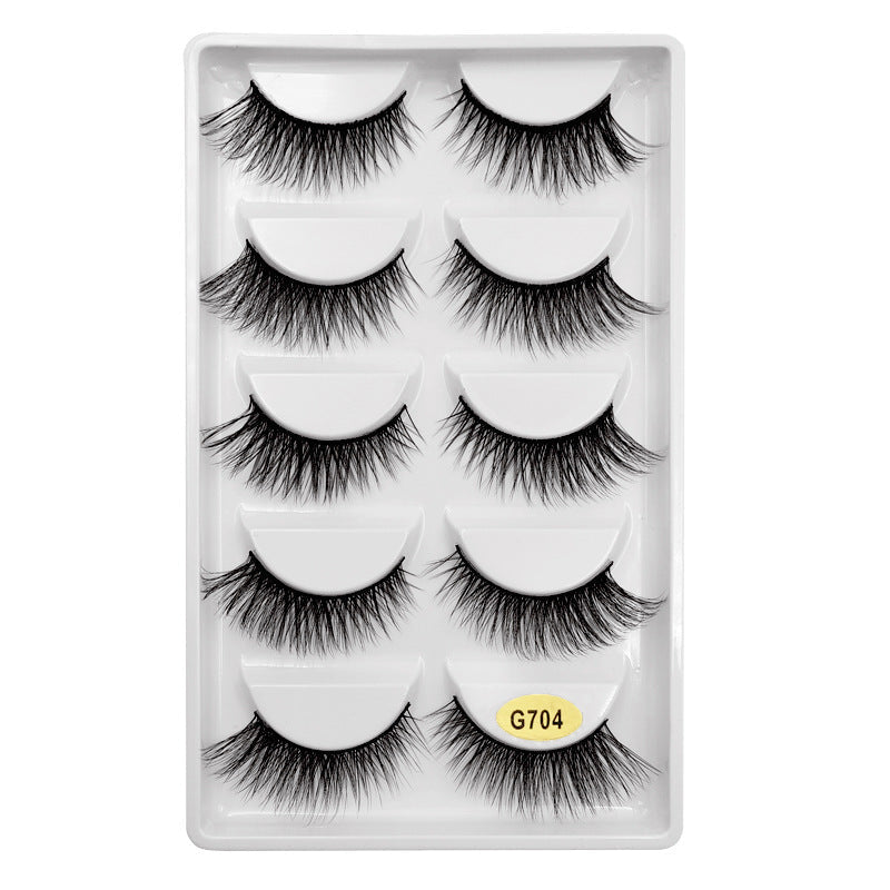 HKM-370835 Natural Look 3D False Eyelashes Set - 5 Pairs of G7 Artificial Mink Hair, Cotton Stem, 1.3cm Length