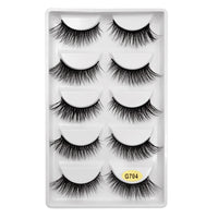 HKM-370835 Natural Look 3D False Eyelashes Set - 5 Pairs of G7 Artificial Mink Hair, Cotton Stem, 1.3cm Length