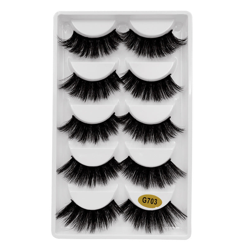 HKM-370835 Natural Look 3D False Eyelashes Set - 5 Pairs of G7 Artificial Mink Hair, Cotton Stem, 1.3cm Length