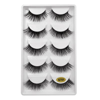 HKM-370835 Natural Look 3D False Eyelashes Set - 5 Pairs of G7 Artificial Mink Hair, Cotton Stem, 1.3cm Length