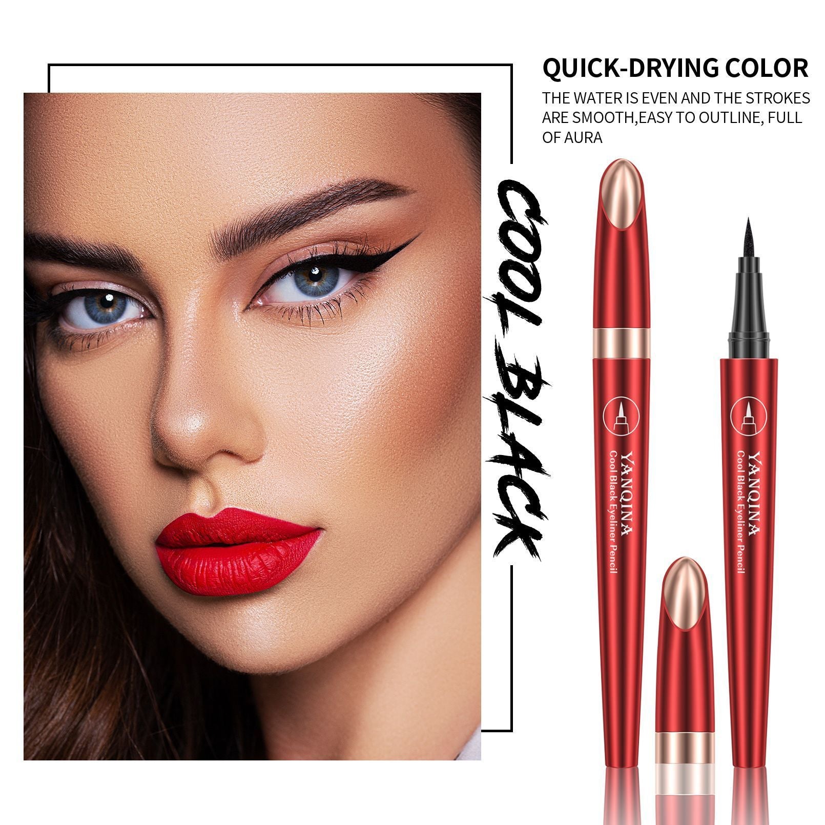 HKM-340051 Black Waterproof Liquid Eyeliner - Smudge-Proof and Long-Lasting Makeup Solution