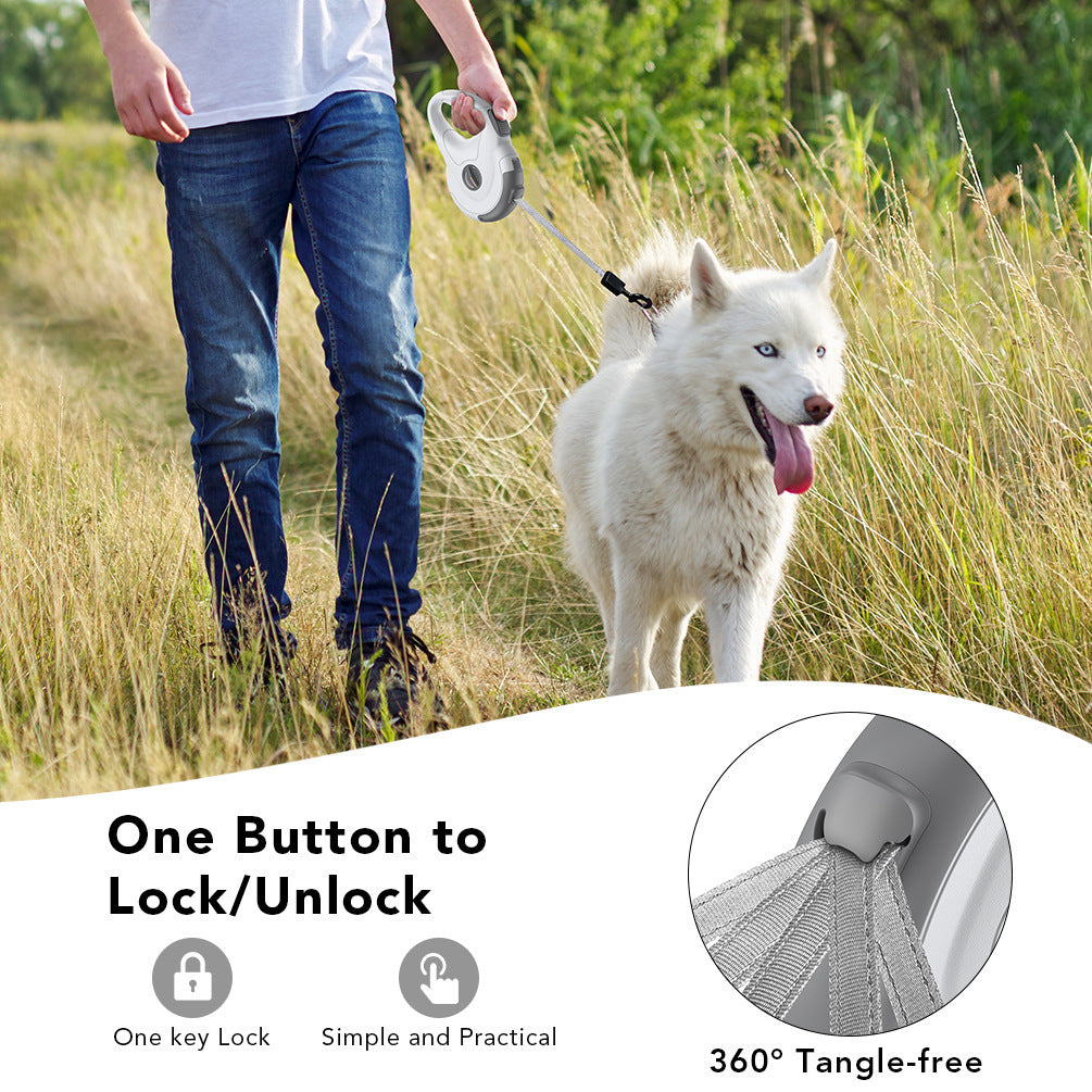 HKM-653715 Retractable Reflective Dog Traction Belt, 4m Scalable Length, Black and Off-White