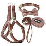 HKM-587027 Plaid Cotton Dog Leash and Collar Set with Snack Bag - Adjustable for All Breeds
