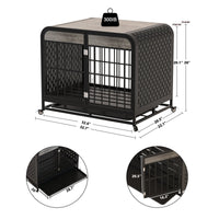 HKM-612499 Heavy Duty Wooden Dog Crate Table with Removable Tray and Lockable Wheels for Small Pets - 33 Inch Grey