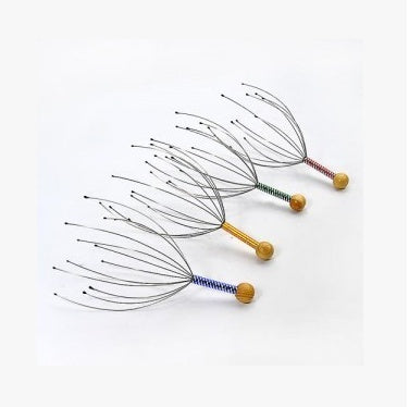 HKM-491219 Octopus Head Massager with Wooden Handle and Stainless Steel Claws for Scalp Relaxation and Blood Circulation