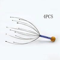 HKM-491219 Octopus Head Massager with Wooden Handle and Stainless Steel Claws for Scalp Relaxation and Blood Circulation